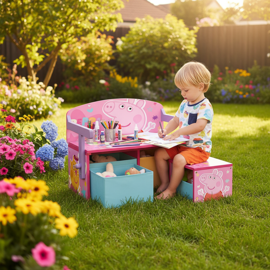 Panca Peppa Pig in giardino per attività creative