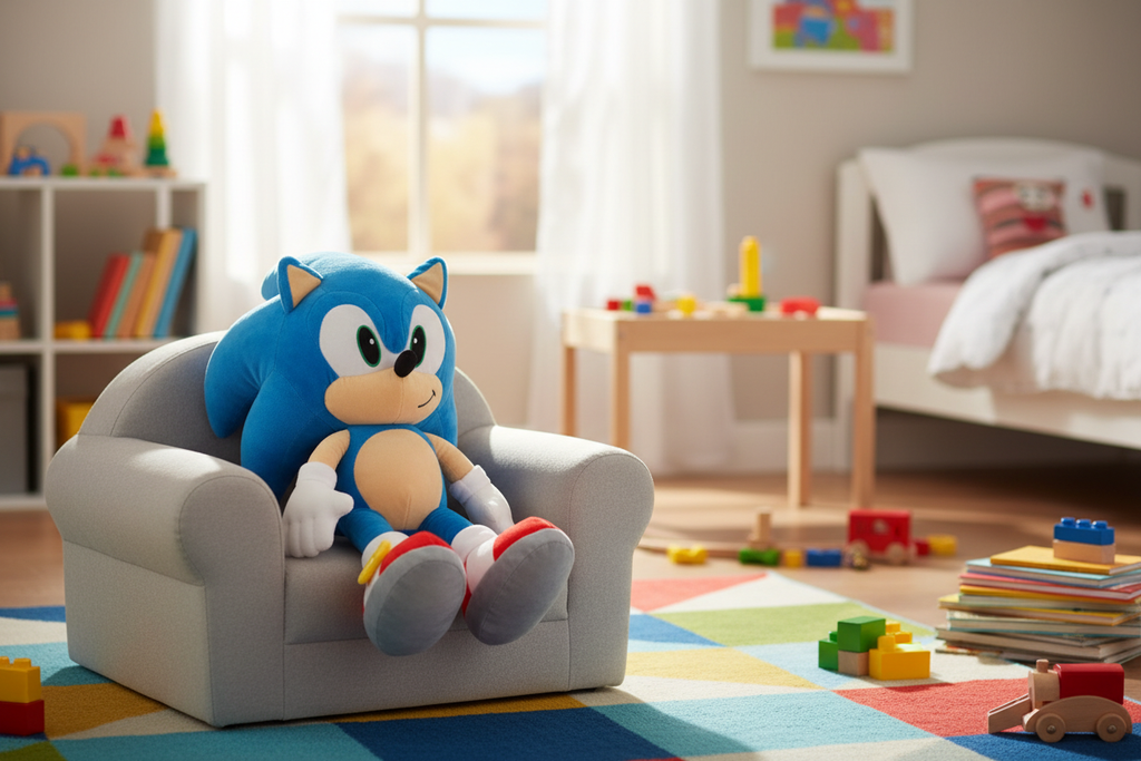 Peluche Sonic su poltrona