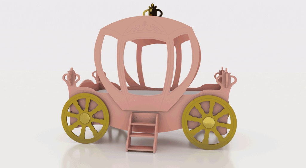 Letto Principesse Disney a Forma di Carrozza con Baldacchino Luminoso - 140x70 cm - PRINCARR