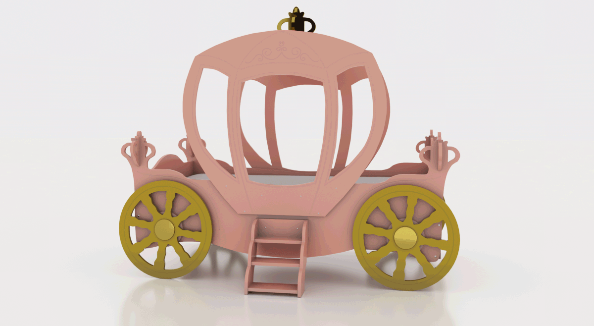 Letto Principesse Disney a Forma di Carrozza con Baldacchino Luminoso - 140x70 cm - PRINCARR