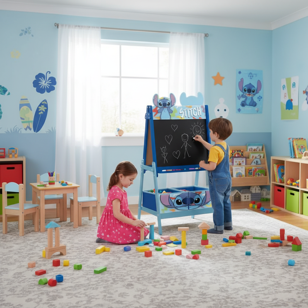 Sala giochi asilo con lavagna Stitch