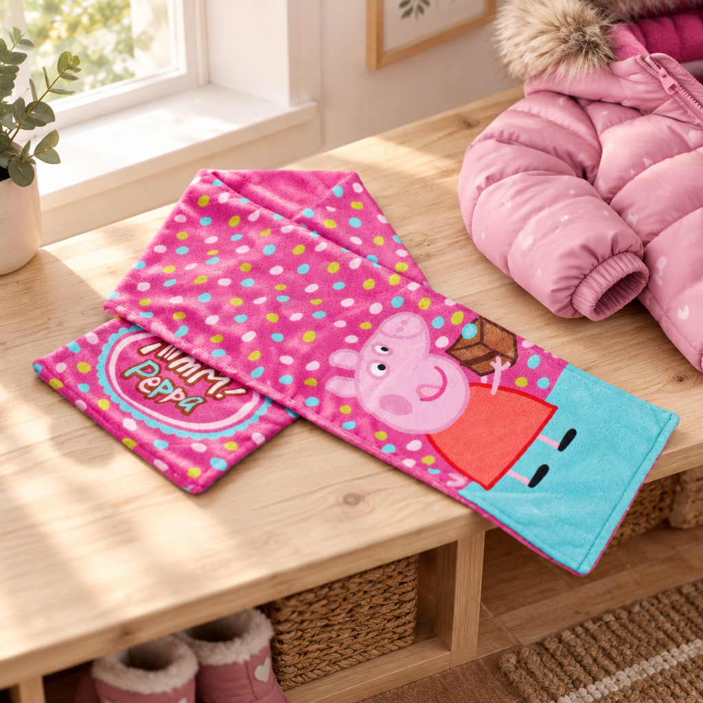 Sciarpa Peppa Pig su panca all’ingresso