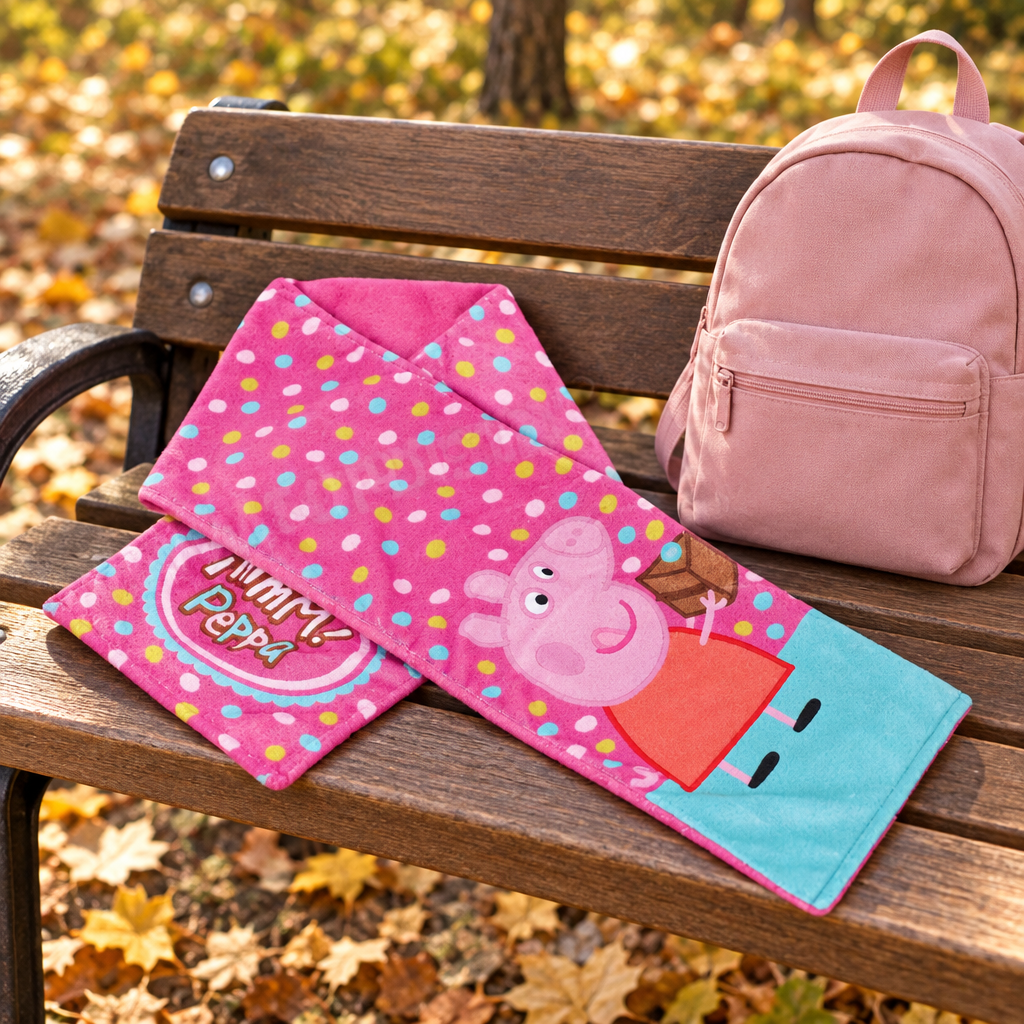 Sciarpa Peppa Pig su panchina al parco