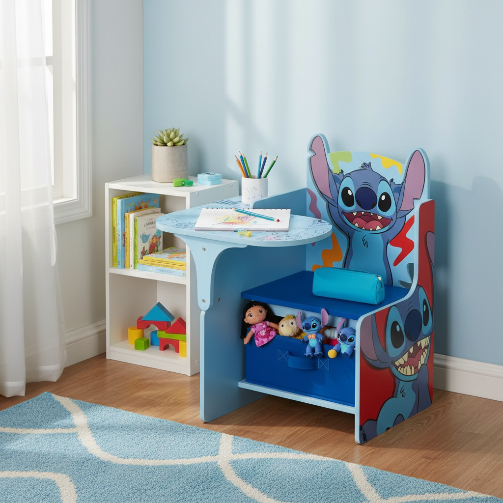 Sedia Lilo & Stitch con materiali organizzati