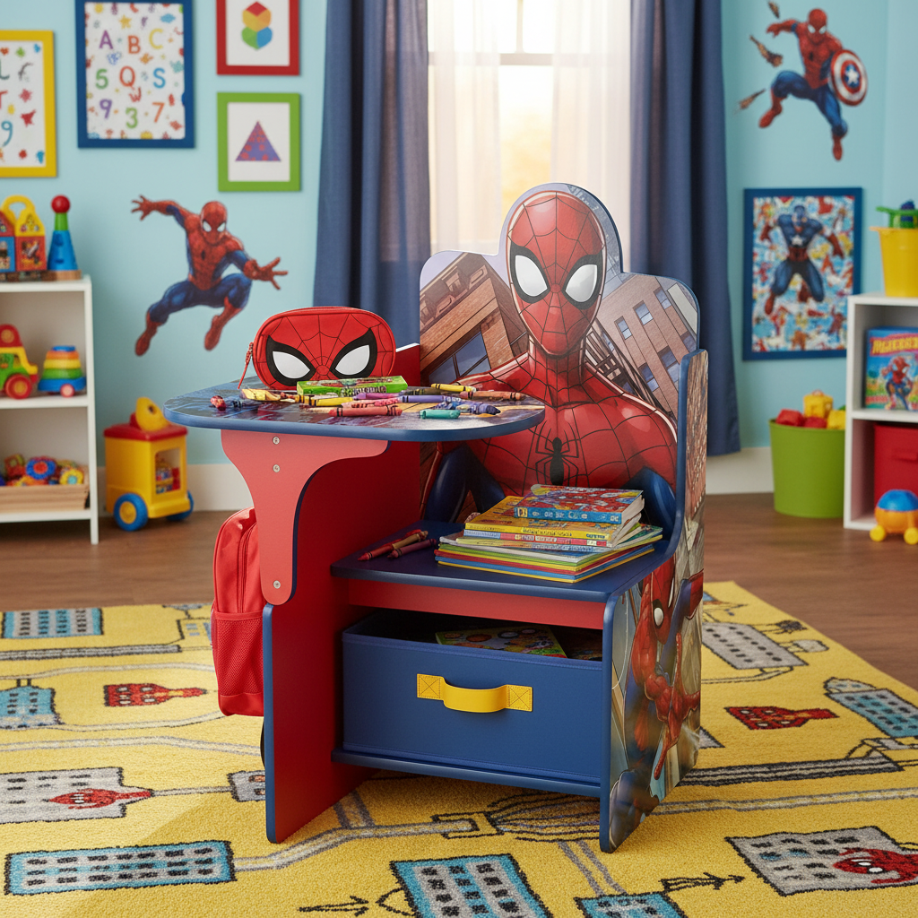 Setup scolastico con decorazioni supereroi