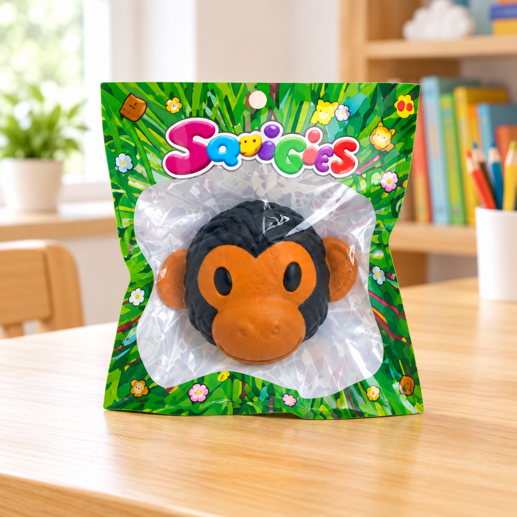 Squishy nella bustina originale sulla scrivania