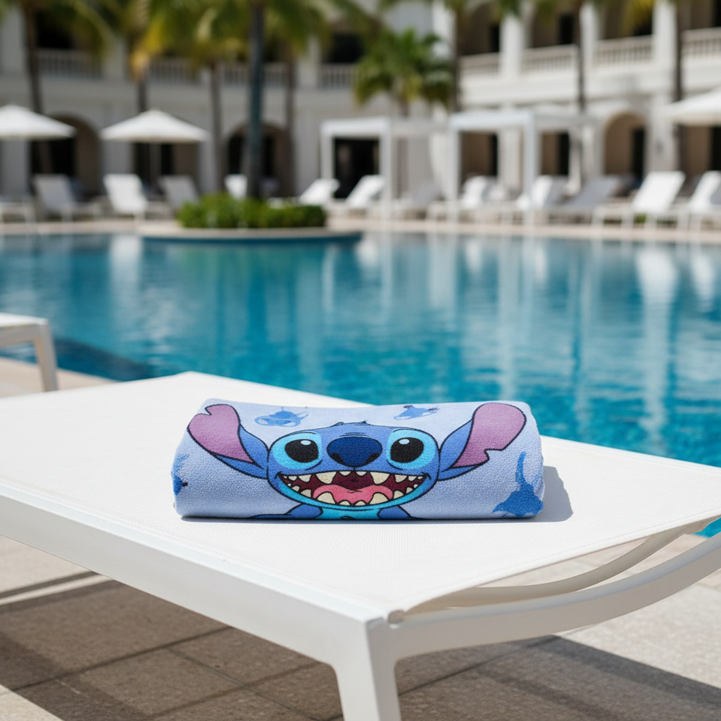 Telo Stitch su lettino piscina resort