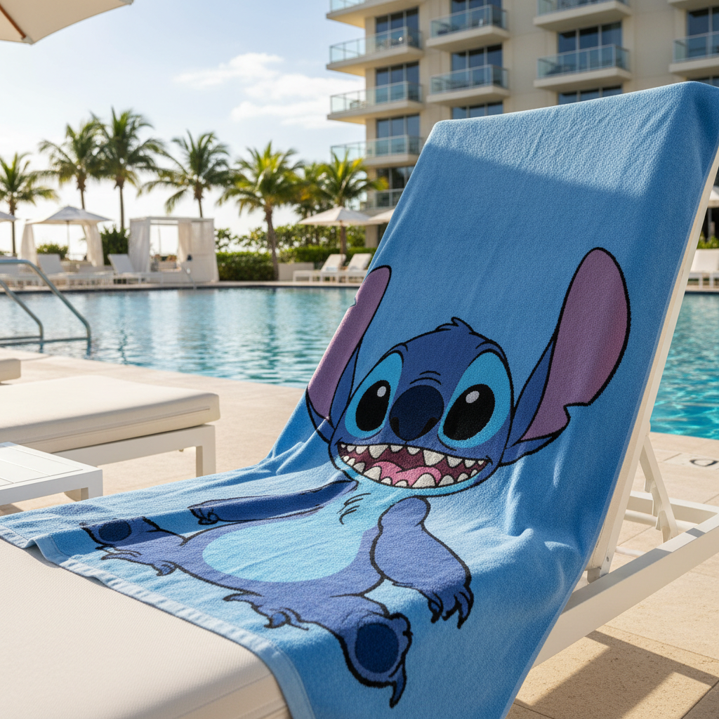 Telo Stitch su lettino piscina