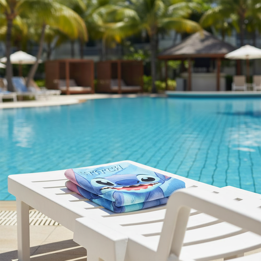 Telo Stitch su lettino piscina