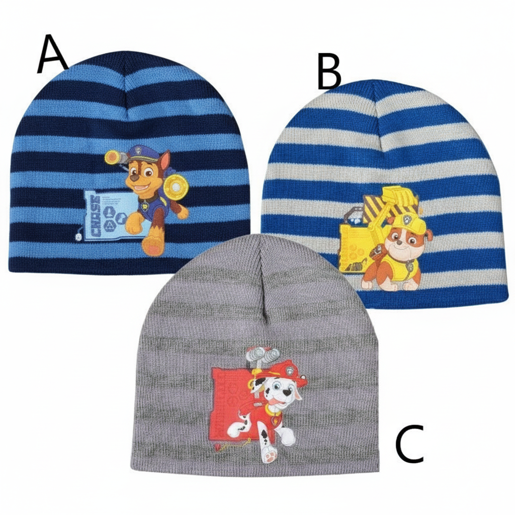 Tre cappelli Paw Patrol zoom su sfondo bianco