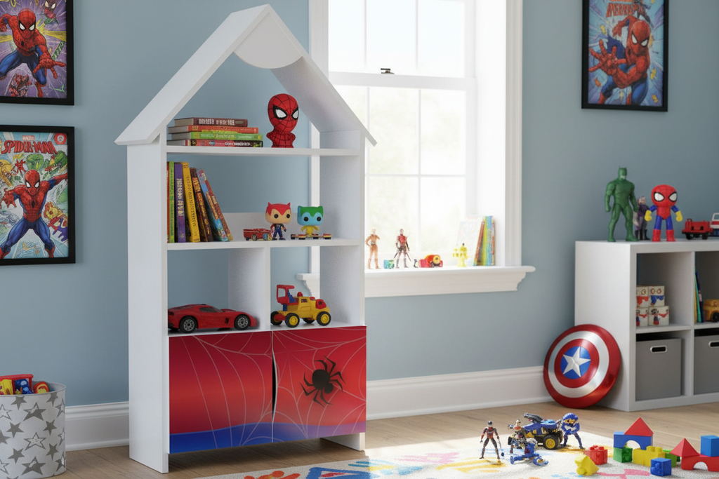 TPCAMSPID Cameretta completa Spider-hero 5 pezzi | Letto 160x80cm + Baule + Libreria + Mensola + Scrivania