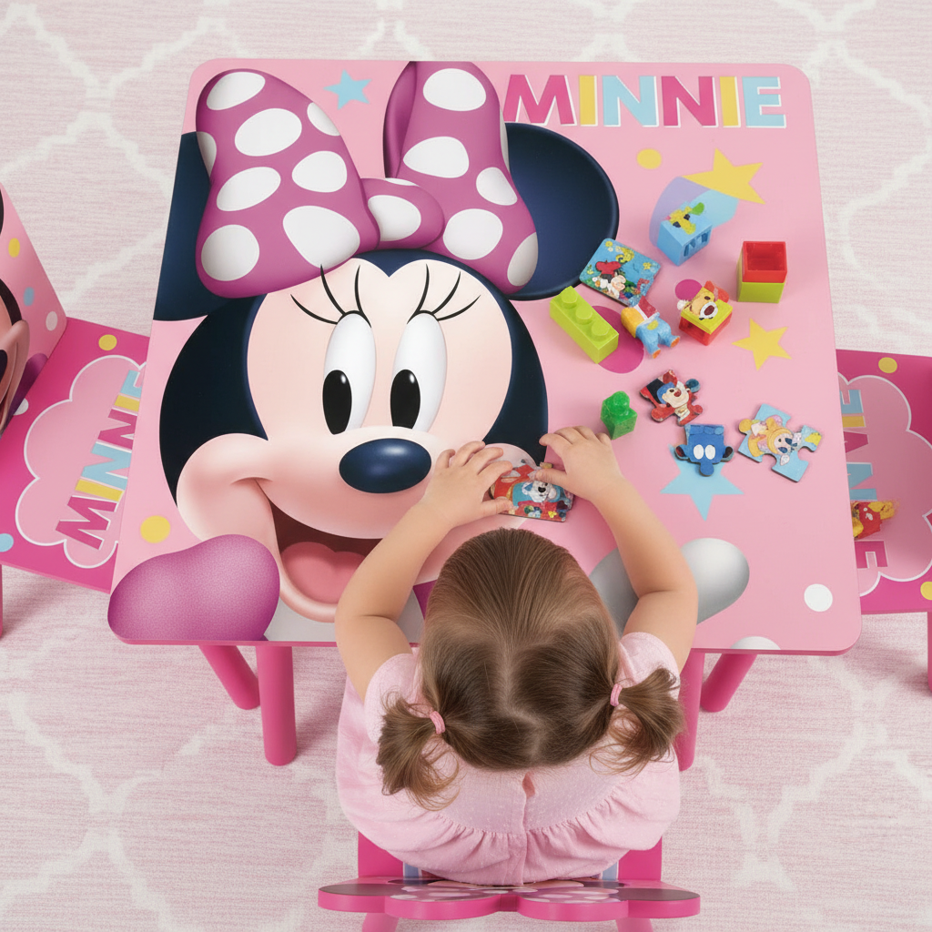 Vista dall'alto HD tavolo Minnie con grafica ben visibile