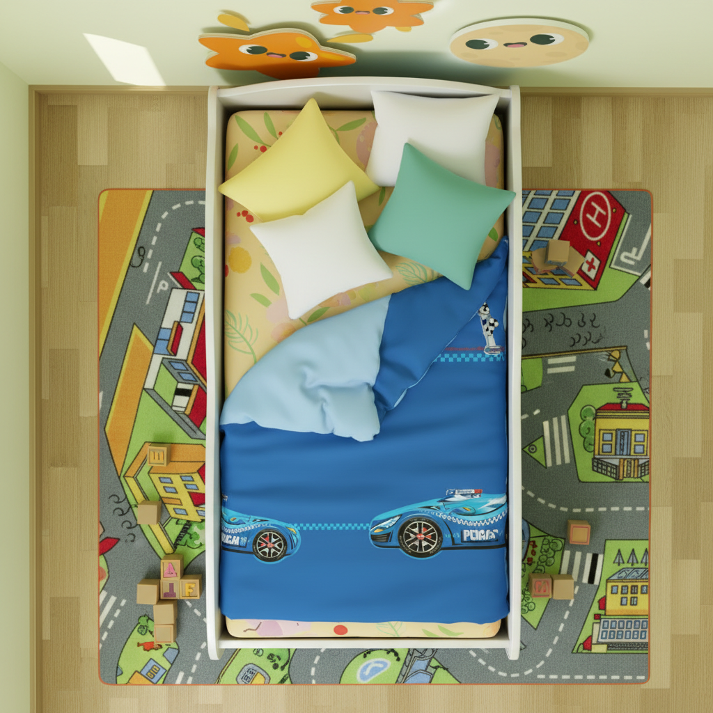 Vista dall'alto letto auto polizia sistemato