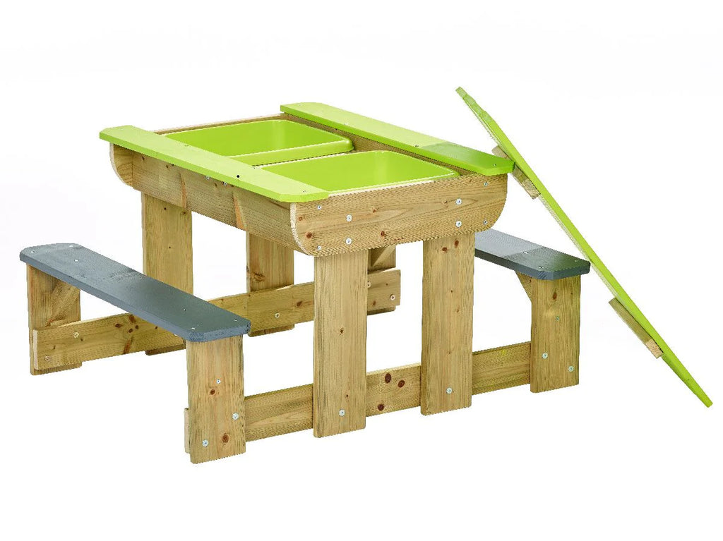 Tavolo Picnic Deluxe T2 3 in 1 con Sabbiera, Acqua e Panche - Tavolo da Gioco per Bambini