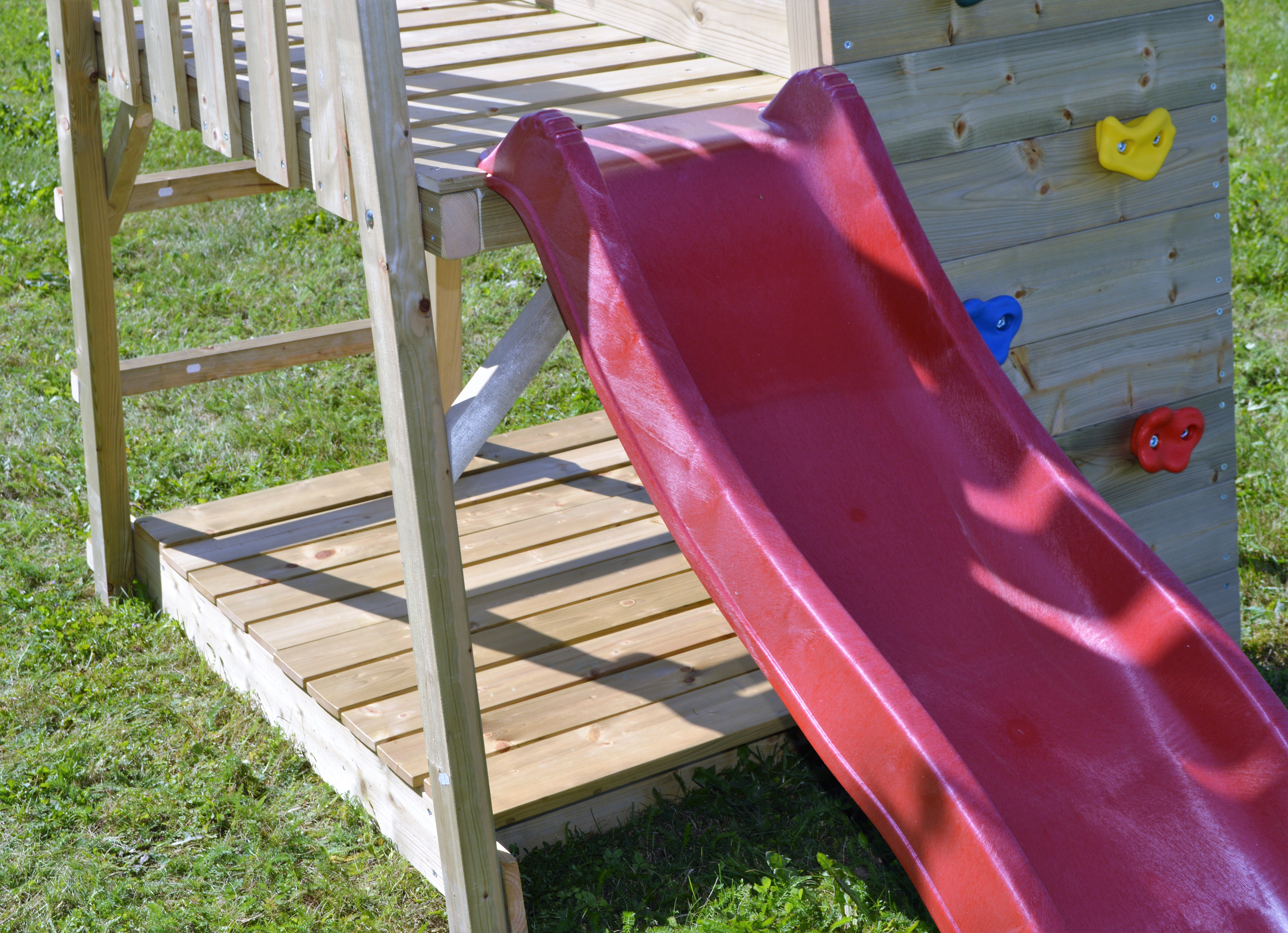 Casetta in legno con Torre da gioco con scivolo rosso bambini per giardino